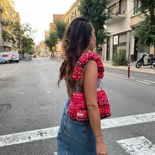 Red/Black/Pink JOE crochet bag