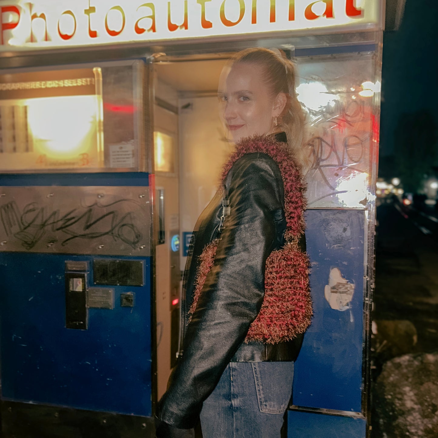 Fluffy burgundy JOE crochet bag