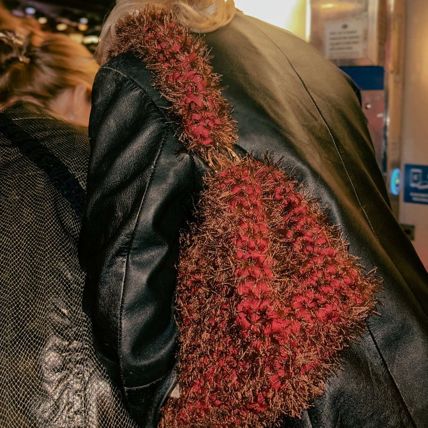 Fluffy burgundy JOE crochet bag