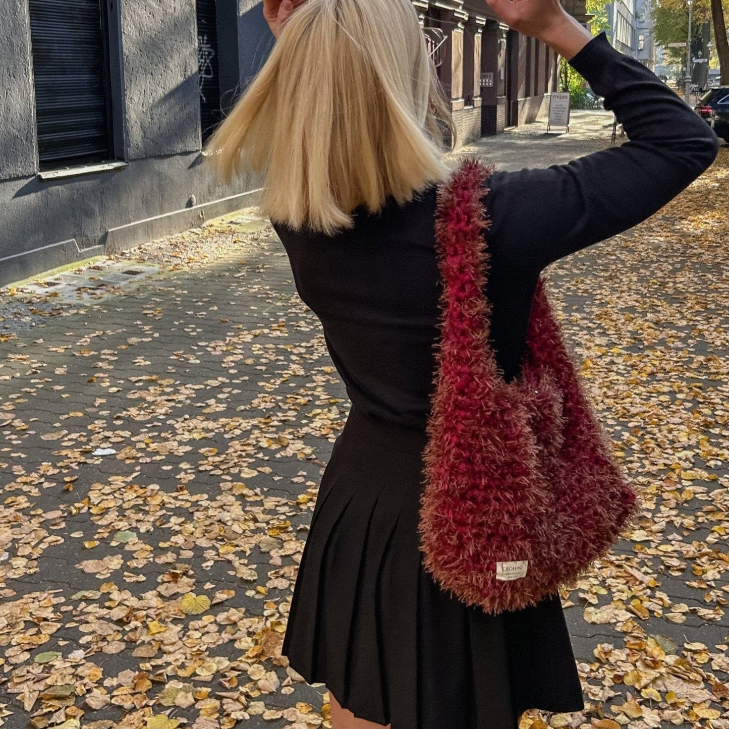 Fluffy burgundy LIINA crochet bag
