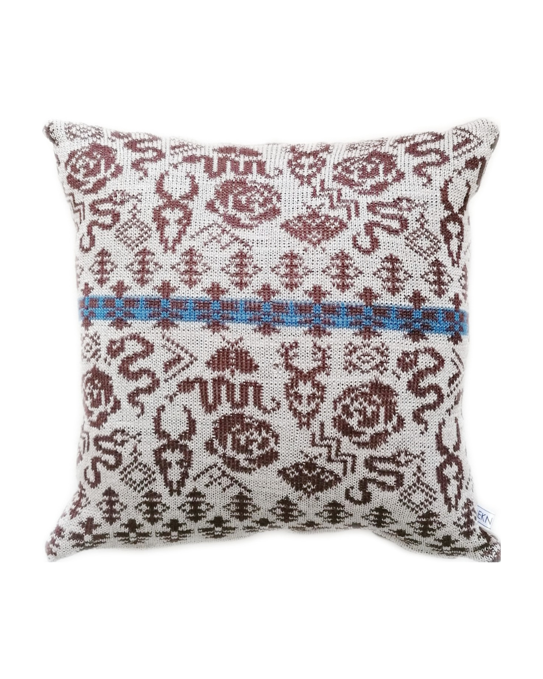 Earth - Knitted Linen Cushion Cover Black & Linen & Blue