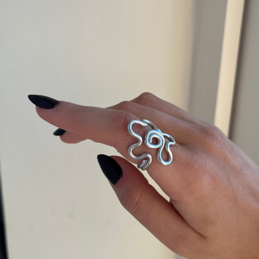 Ring, Retro flower - Sølv
