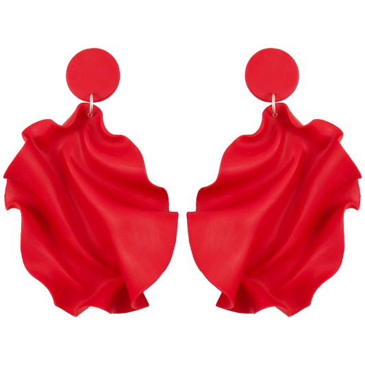 Satin Round Top Earrings - Bright red matte