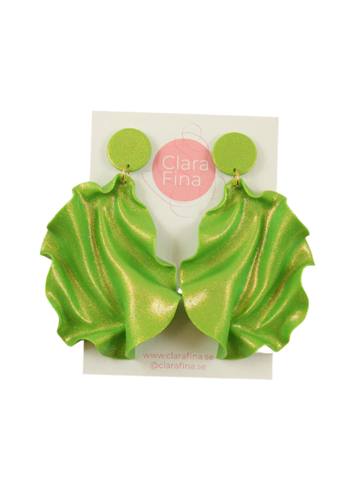 Satin Round Top Earrings - Lime green glitter