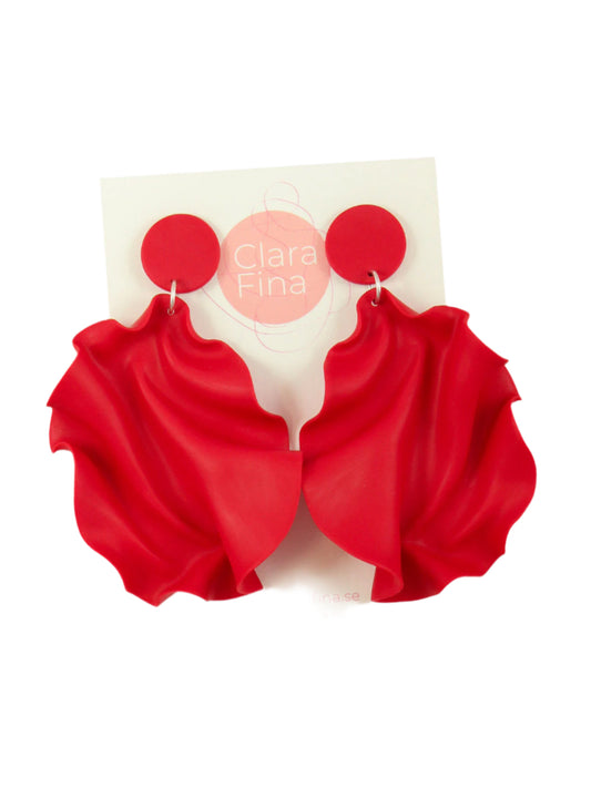 Satin Round Top Earrings - Bright red matte