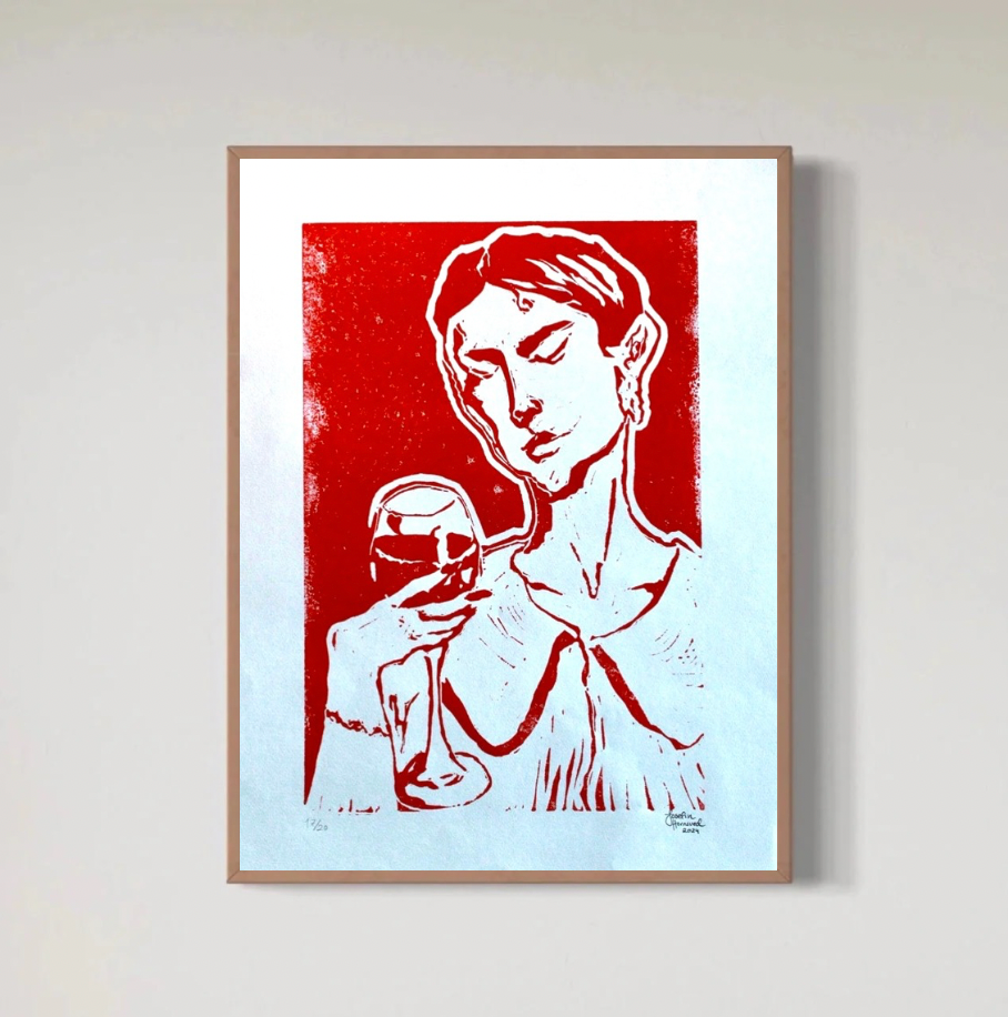 ETT GLAS RÖTT - Linoleum print