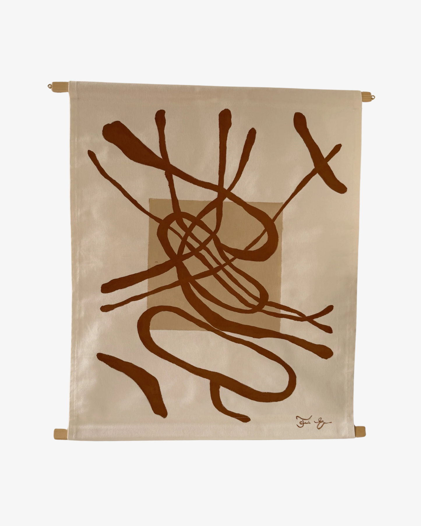 Tekstilkunst Original værk - Basic shapes ochre + beige lille.