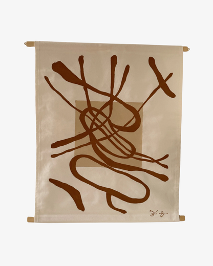 Textile art original piece - Basic shapes ochre + beige small.