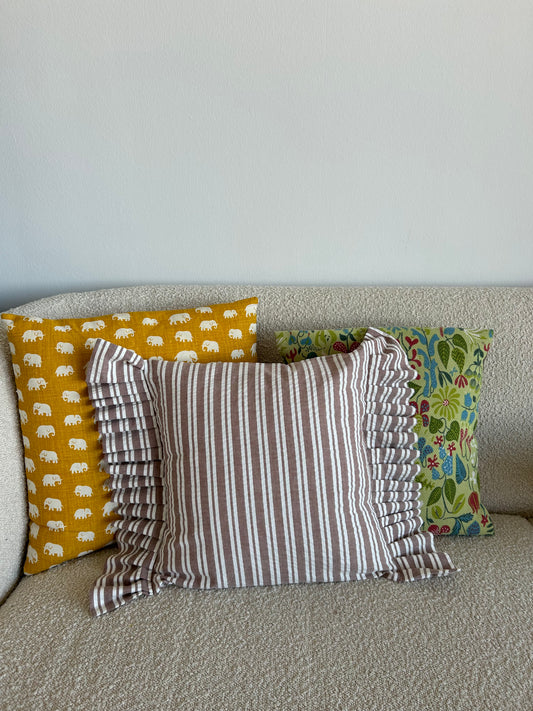 Cushion cover in brown striped fabric - Seersucker