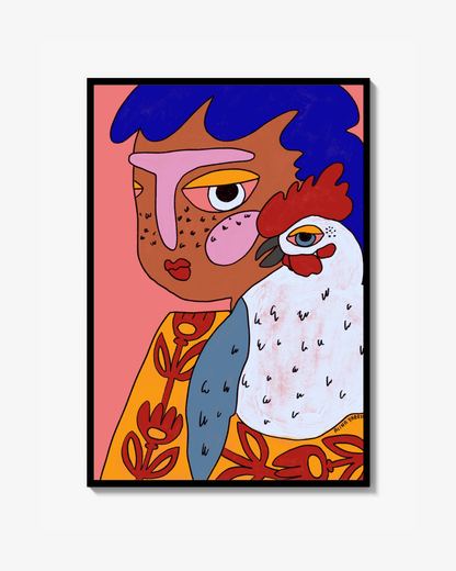 Colorful Woman with Chicken Poster