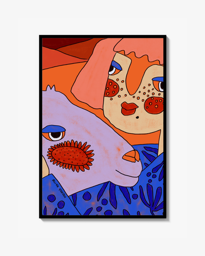 Colorful Woman with Sheep Poster