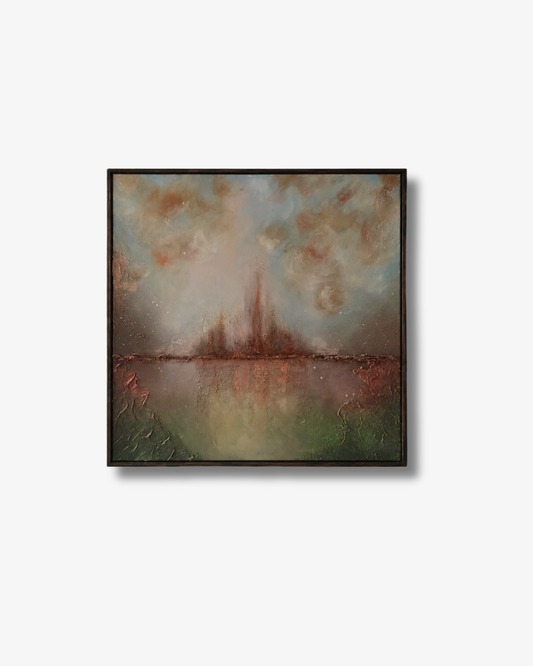 ”Lago rosa” Abstrakt naturinspireret Original blandet medie Original maleri