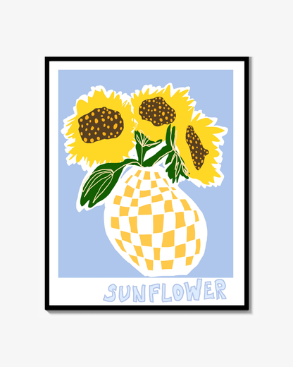 Solsikker i rutet vase Poster