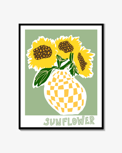 Solsikker i rutet vase Poster