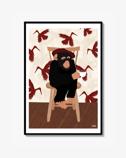Monkey Drinks Coffee Poster