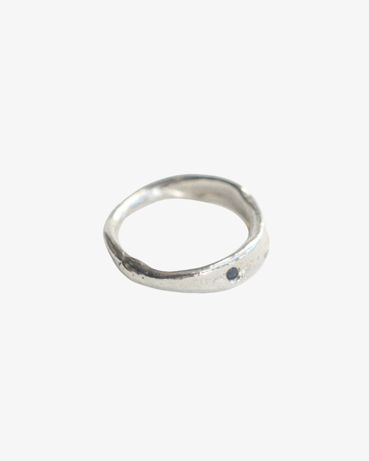 Half molten sapphire ring sterling silver