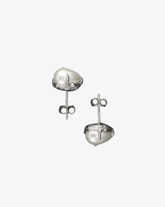 Droplet Pearl Studs Earrings | Silver