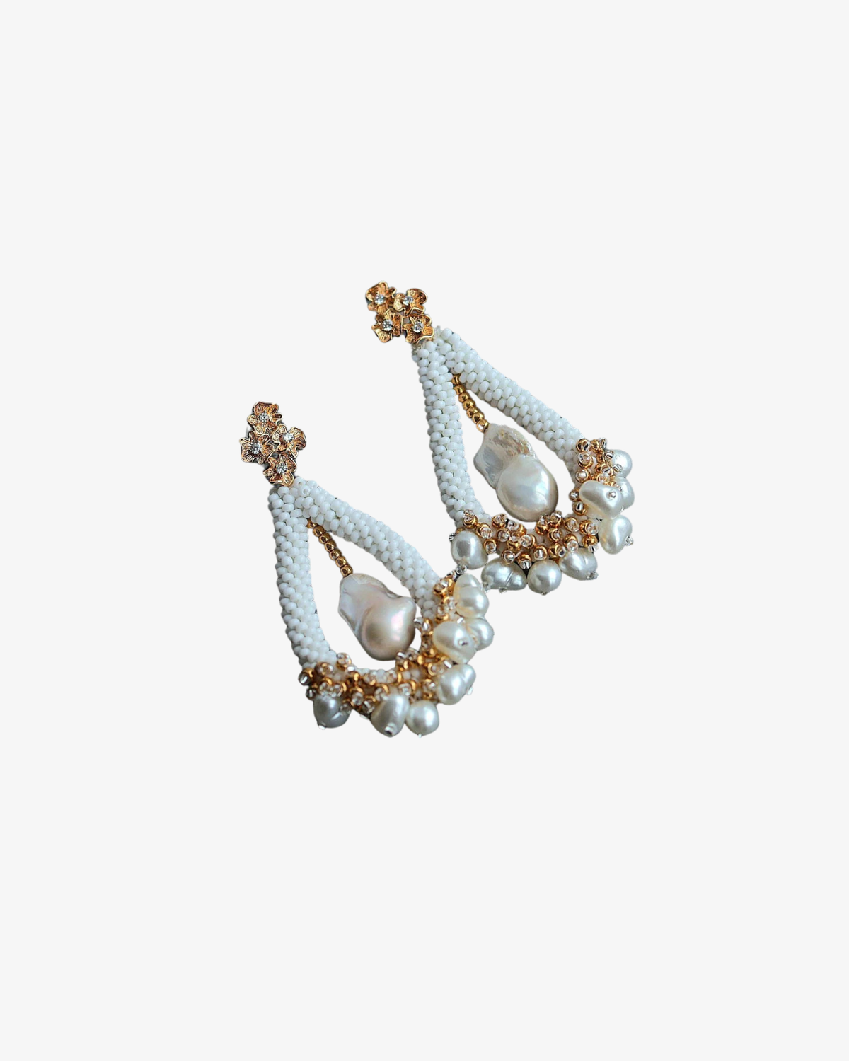 Golden Baroque Pearl Beaded Earrings
