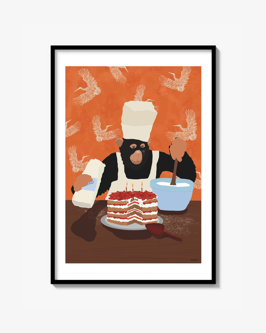 Monkey Bakes Cake Poster