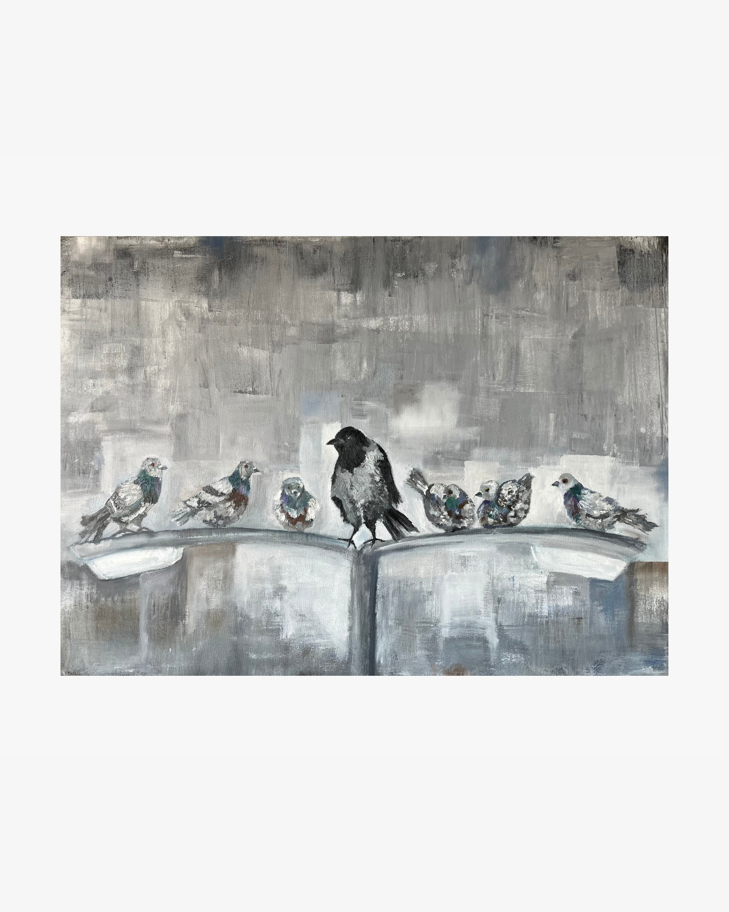 Bird Painting, grey, Oil on Canvas