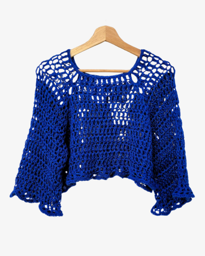 Crochet Mesh Top in Blue