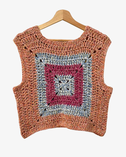 Crochet Geometric Peach-Pink-Blue Vest