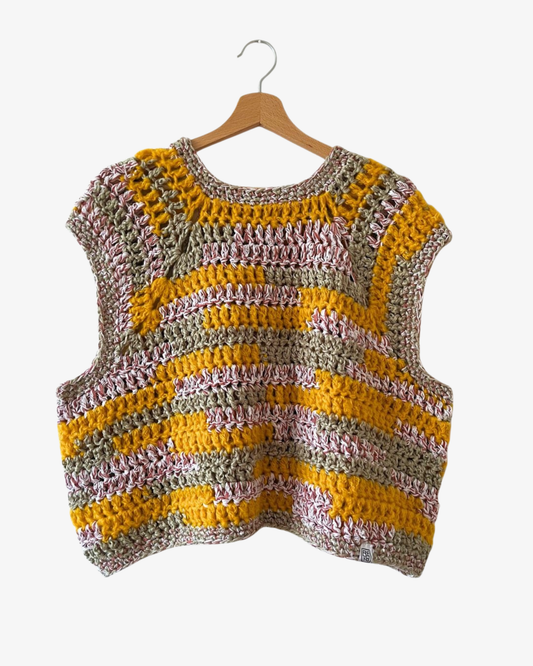 Crocheted Yellow-Green Striped Vest