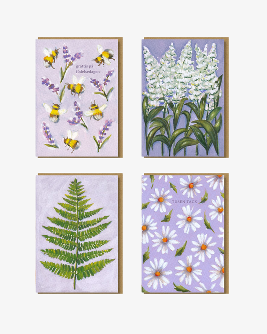Lila botaniska gratulationskort 4-pak Postkort