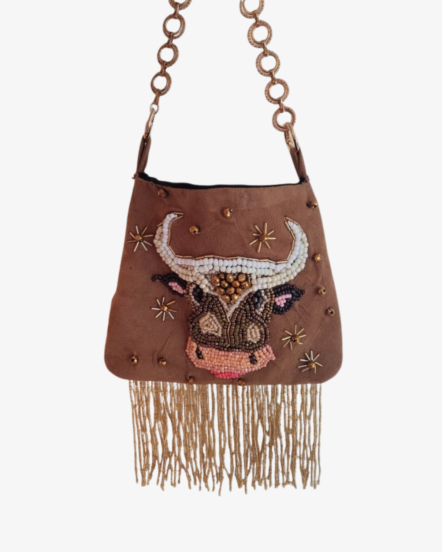 Hand beaded bag, bull