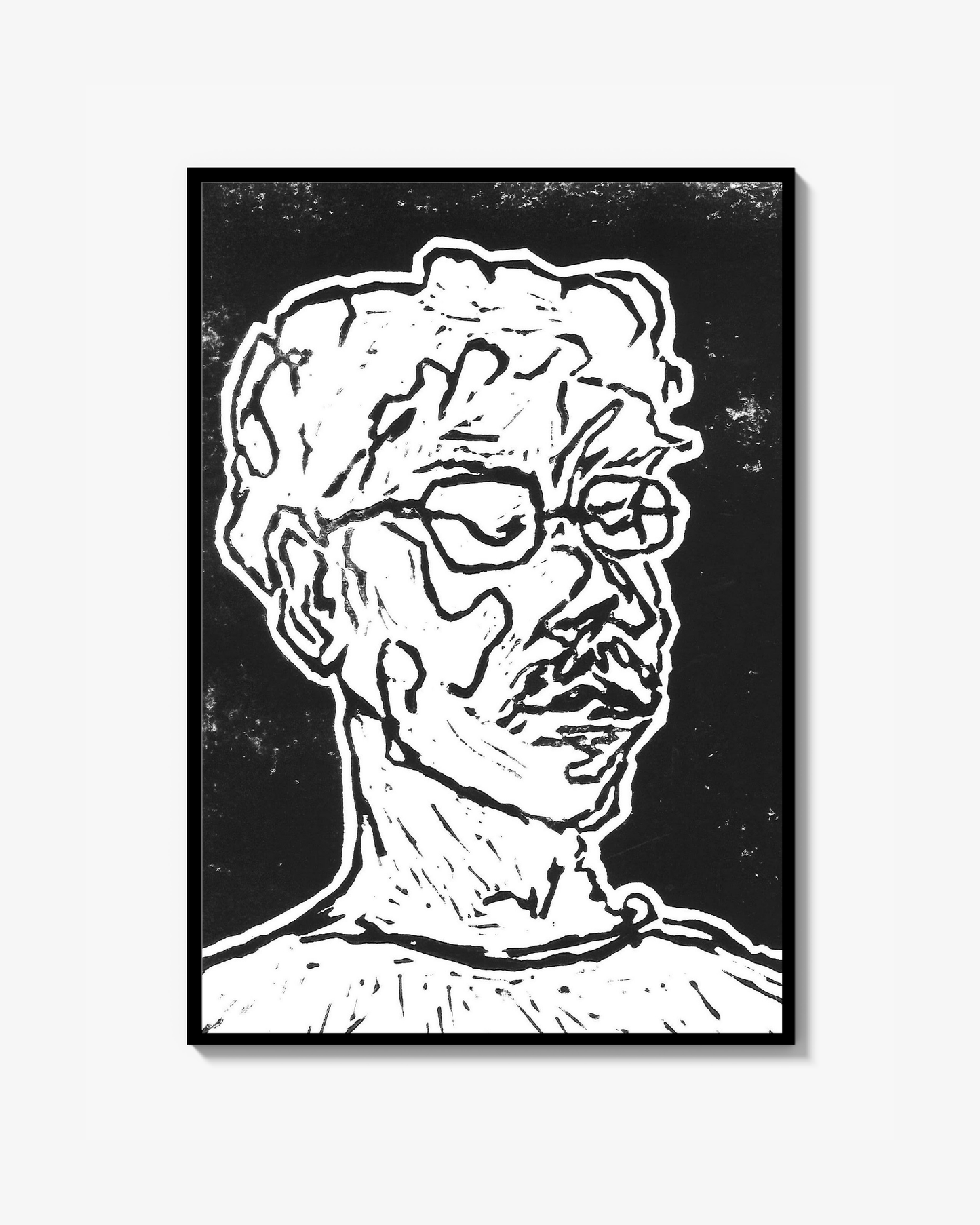 MAN MED GLASÖGON - Linoleum print