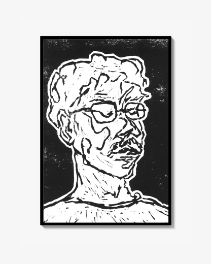 MAN MED GLASÖGON - Linoleum print