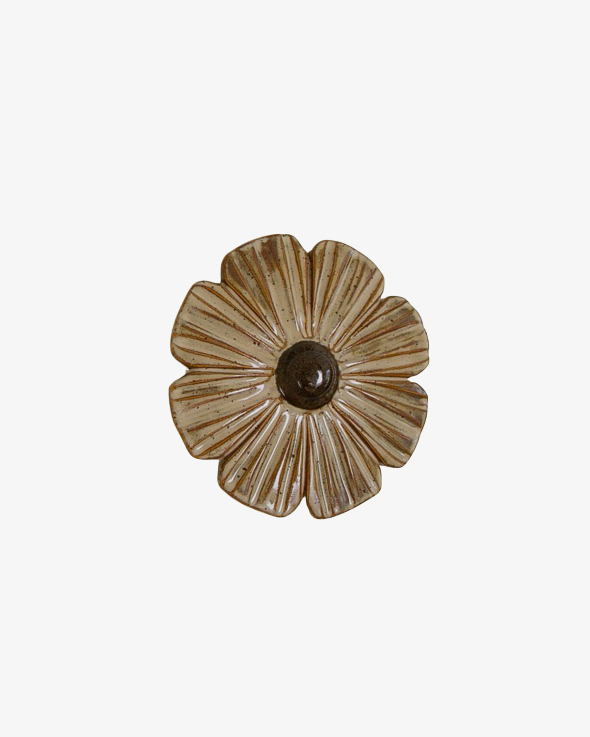 Ceramic Flower Wall Sculpture Big - Carved Brown