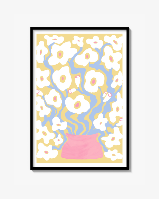 White & Gold Poppies Poster