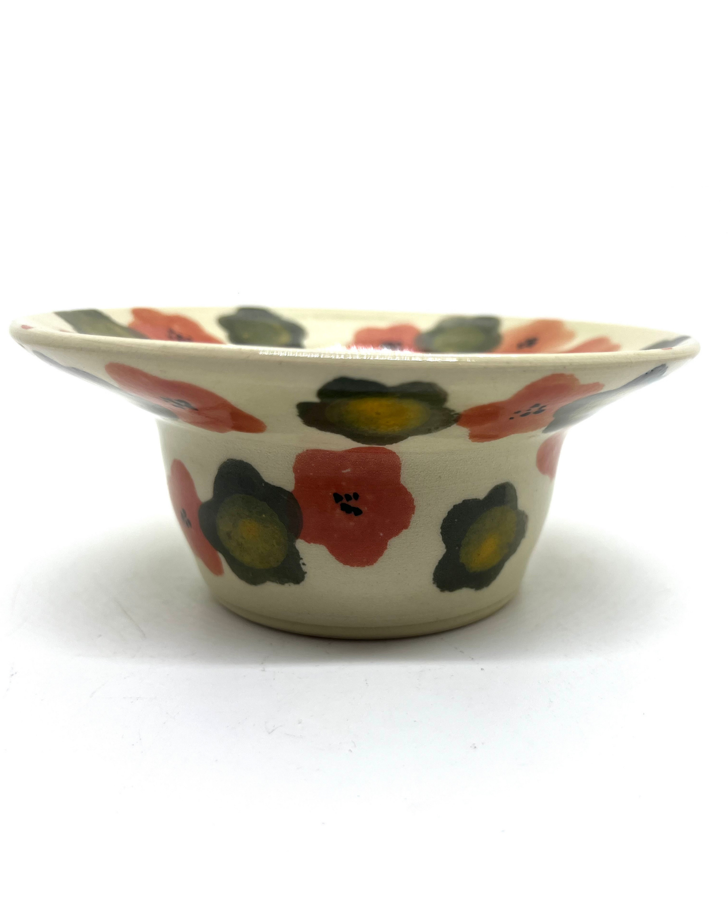 Keramik skål - orange og grønne blomster