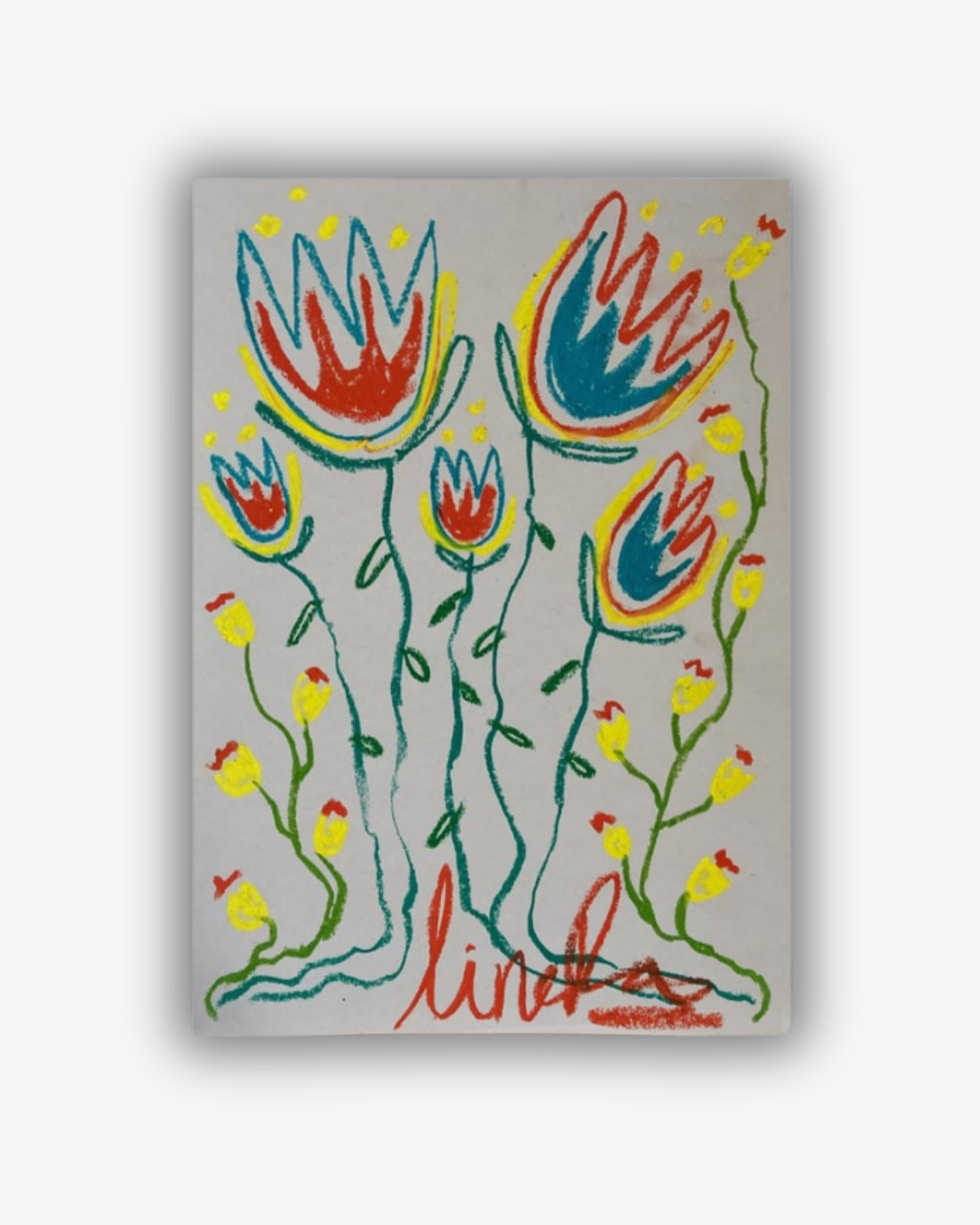 Whimsical Florals, Blue, Orange, Yellow, A3, Original Painting
