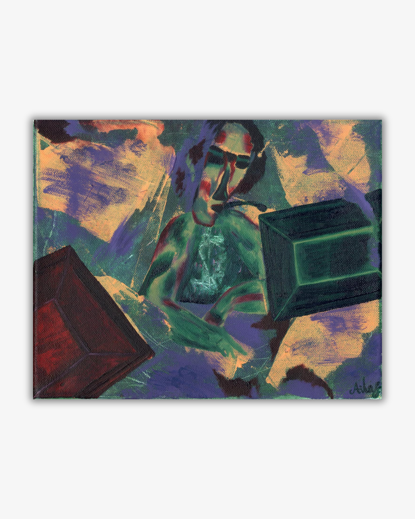 Original oil and acrylics painting: Tech Girl