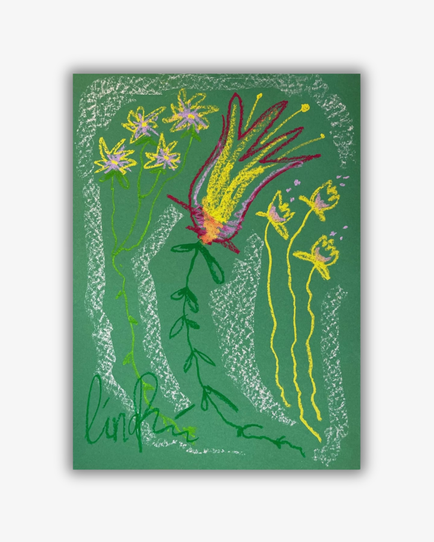 Whimsical Florals, Brun, Gul og Blå, 50x70 cm, Original Maleri