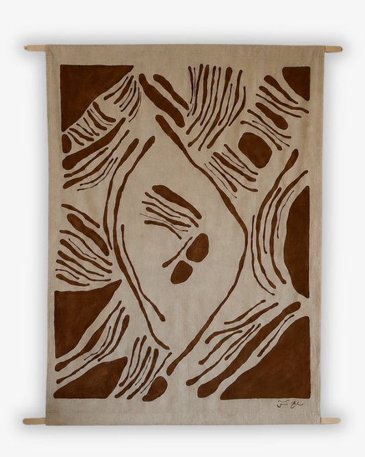 Tekstilkunst Original stykke - Mørkebrun på hørstof.