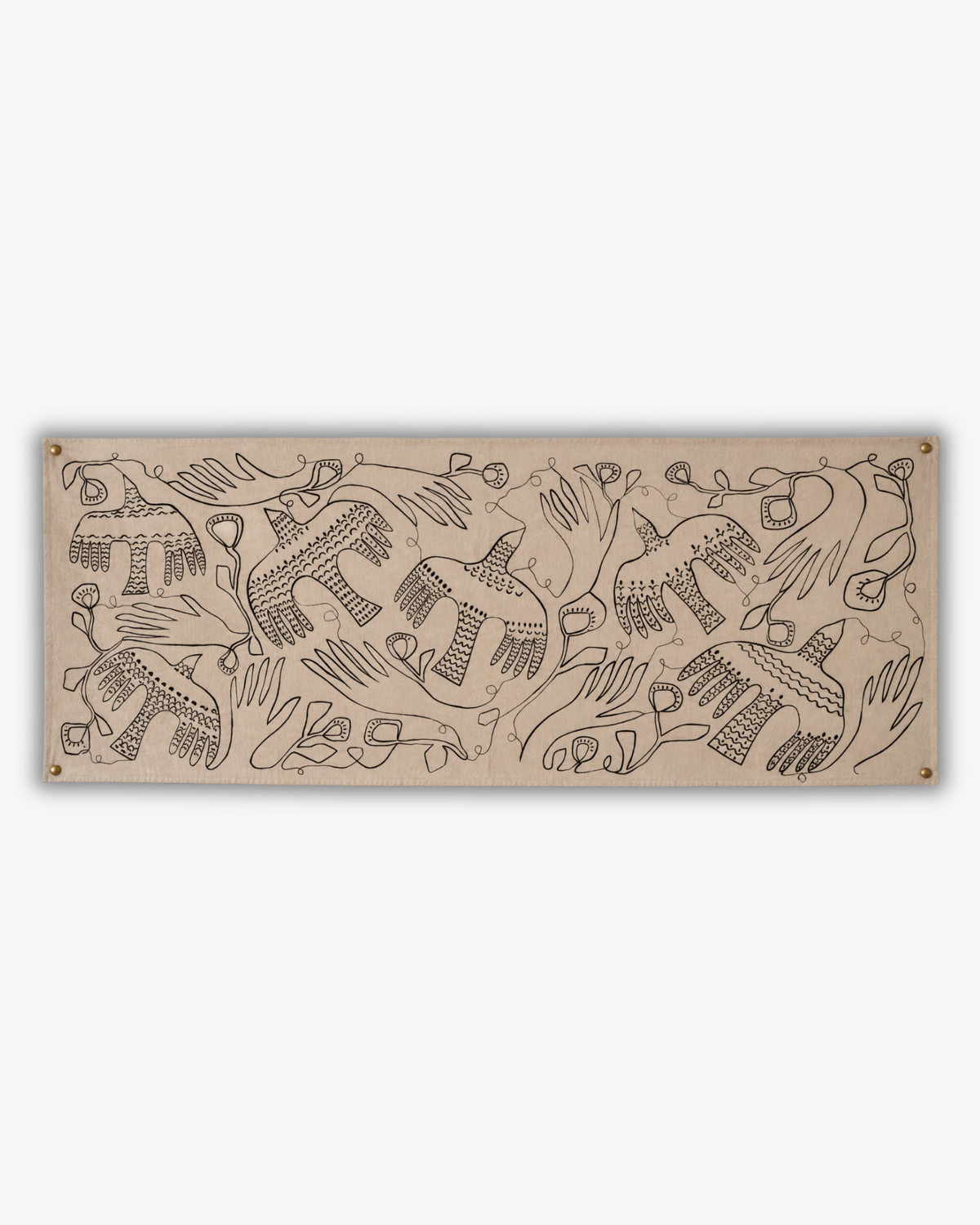 Carried Together – Original Håndmalet Tekstilkunstværk, 55 × 136 cm