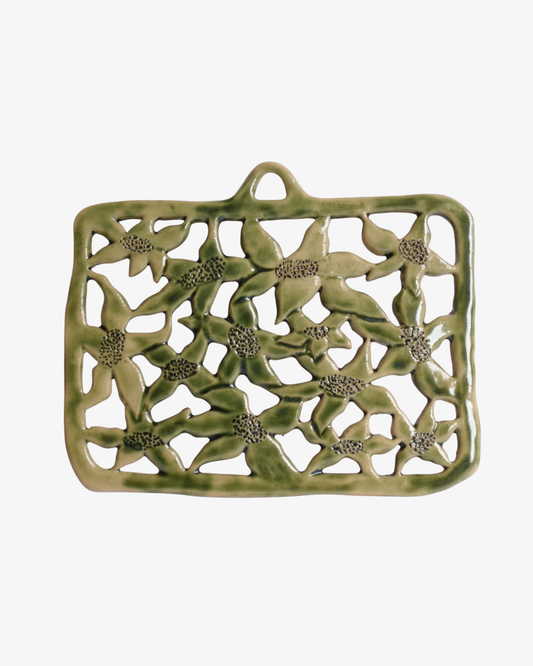 Ceramic Floral Wall Plaque Green One