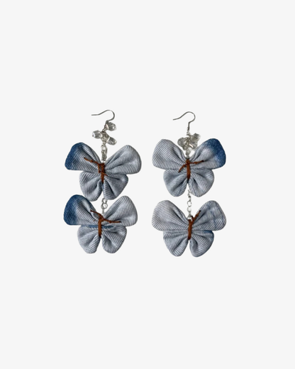Double Denim Butterfly Øreringe Lys blå