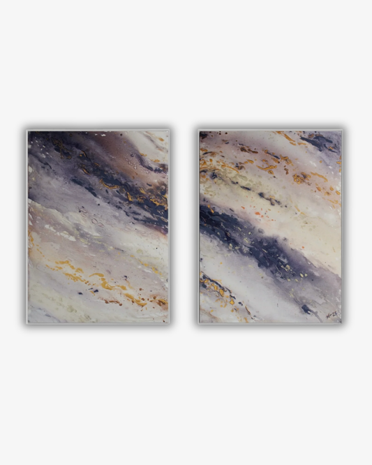 Original Painting Abstract Marble Wave Blue Gold - Marble Wav