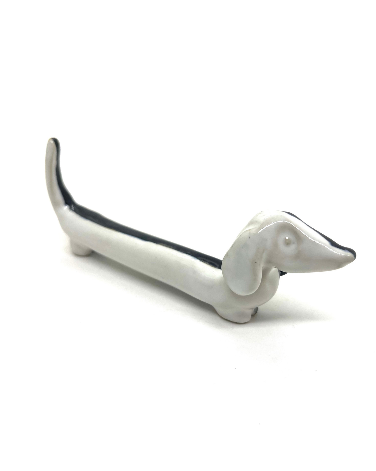Keramik Butter Dachshund - sort og hvid