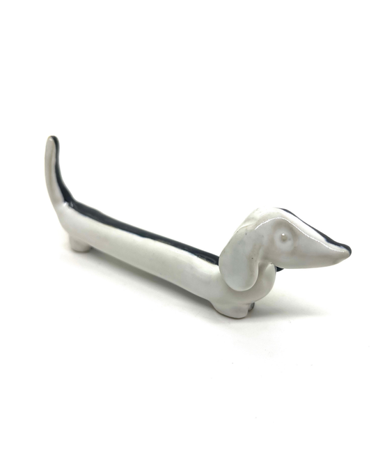 Ceramic Butter Dachshund - black and white