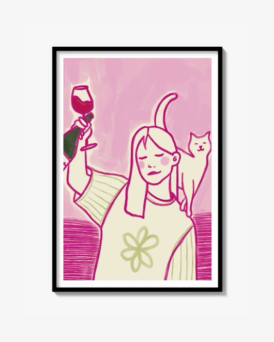 Cats and wine 2 (pink) - Poster