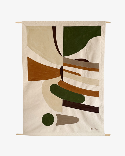 Textile art original piece - Basic shapes moss green -  large.
