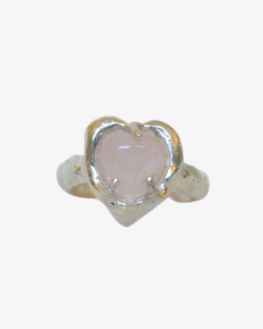 Chunky Sølv Ring Med Rosenkvarts