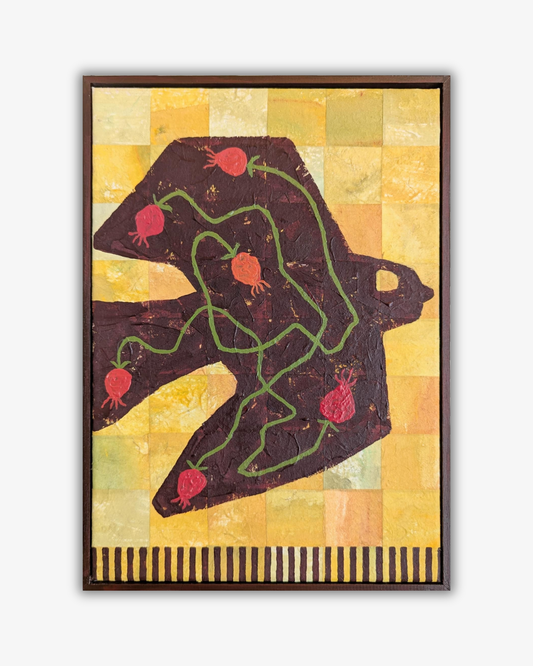 Dark Bird with Rosehips - Original