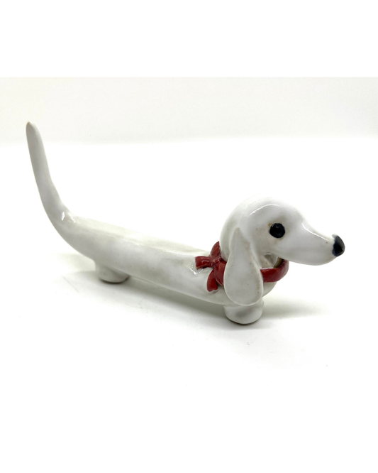 Ceramic Butter Dachshund - red bow
