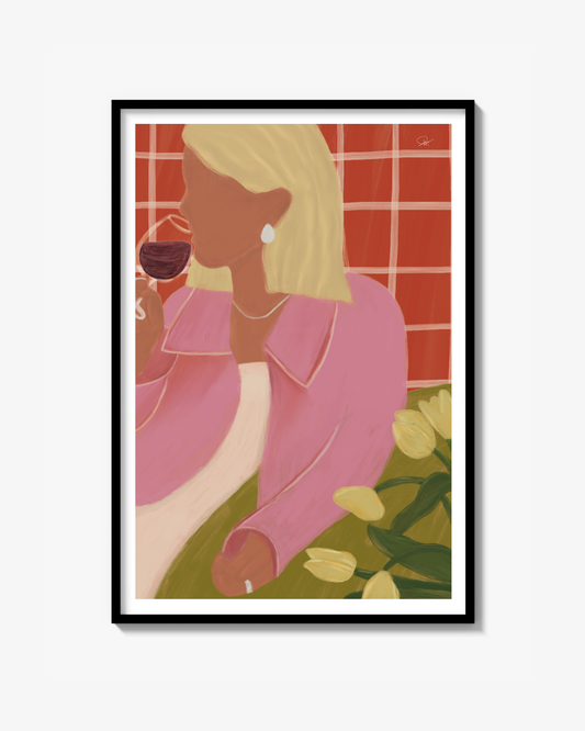 Girl dinner with pink jacket - Poster